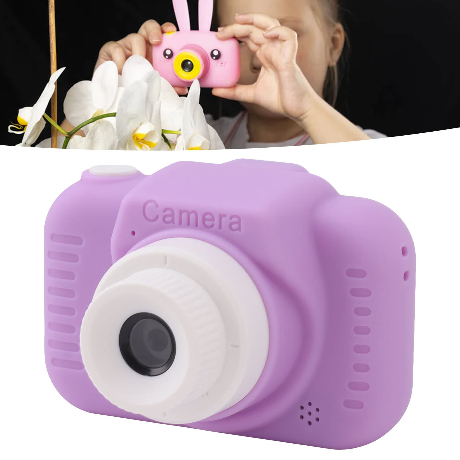 Jopwkuin Selfie Camera Toy, Portable Front Rear Lens Kids Digital Camera USB Rechargeable with 32G Card for Outdoor (Purple)