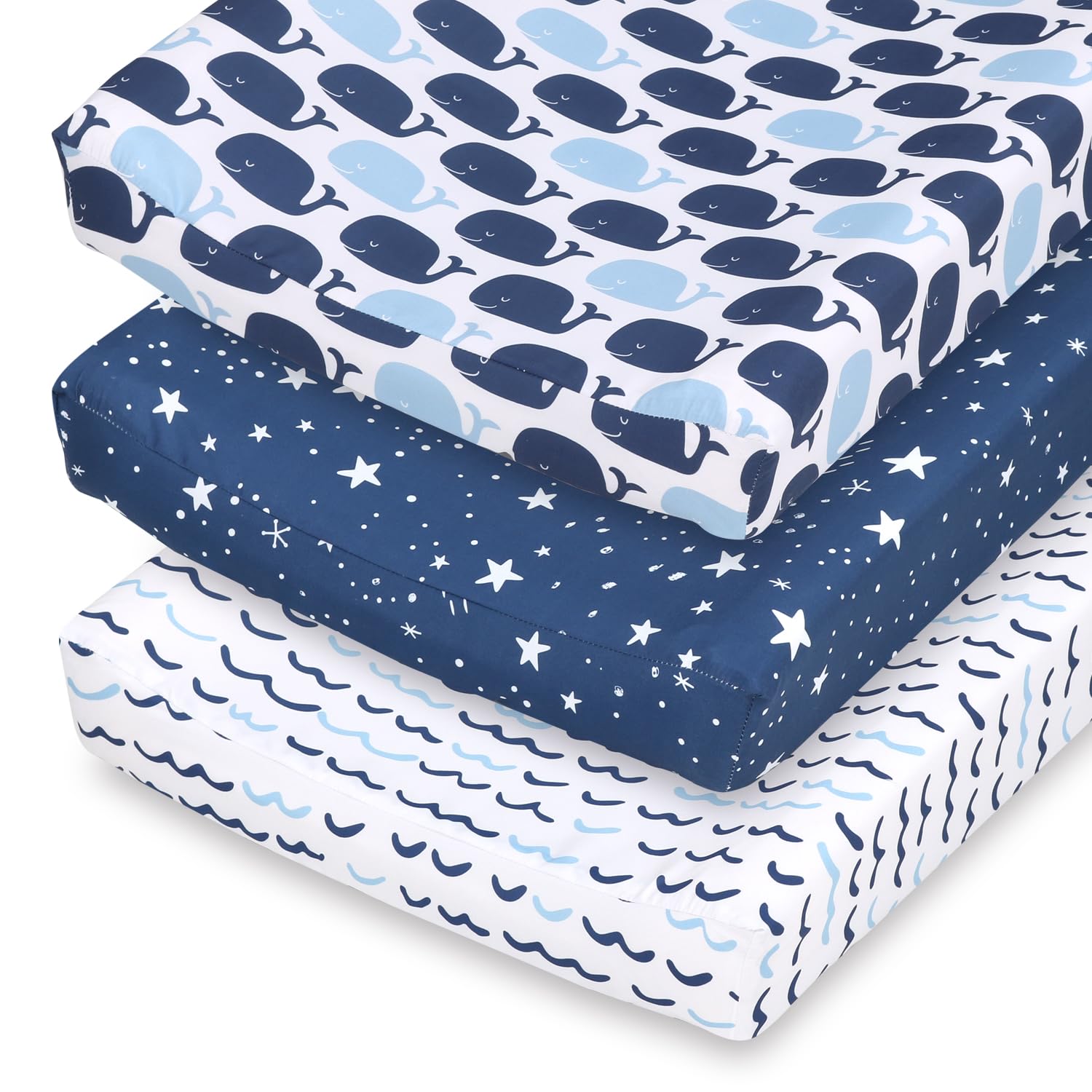 The Peanutshell Changing Pad Covers for Boys or Girls, Unisex 3 Pack, Nautical Whale