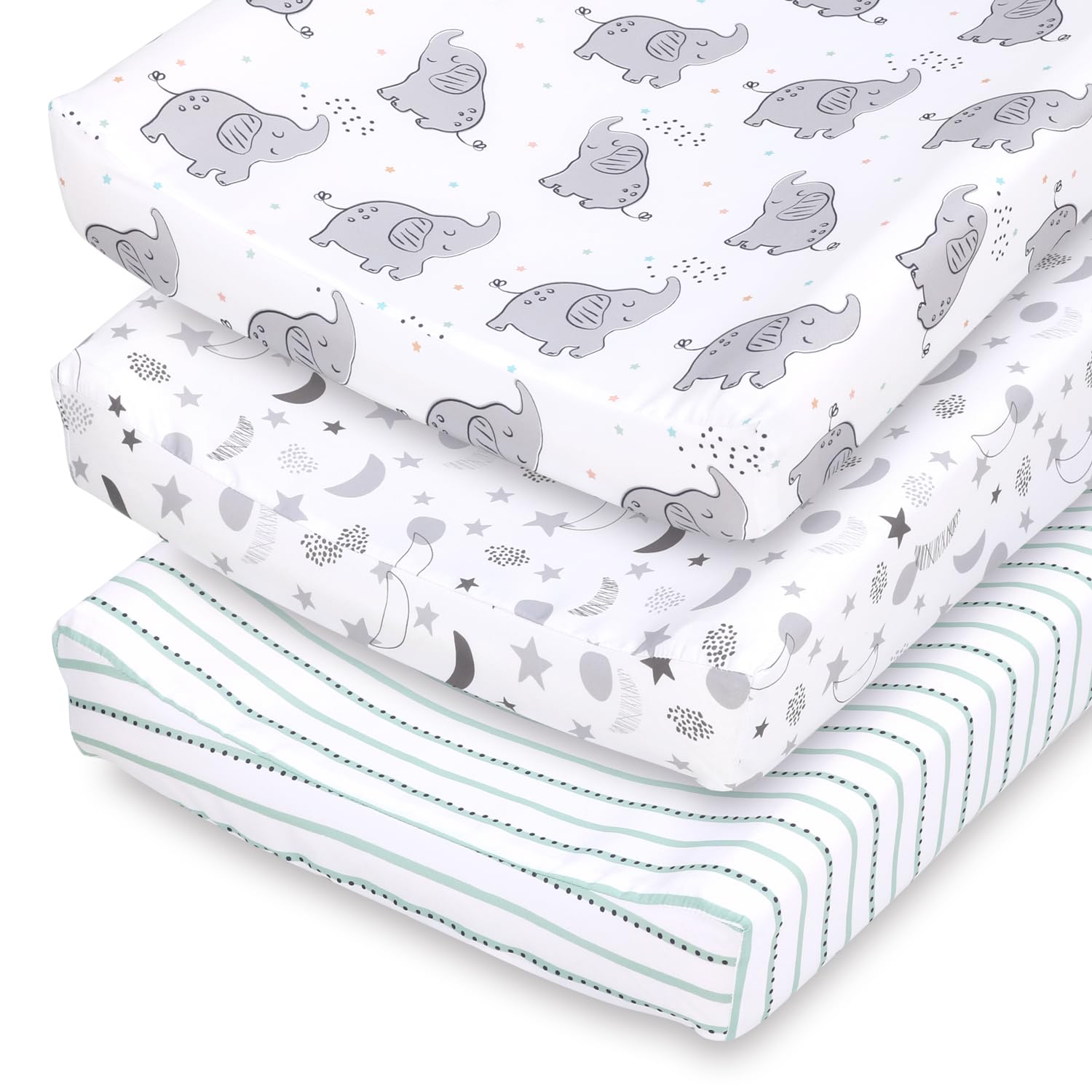 The Peanutshell Changing Pad Covers for Girls or Boys, Unisex 3 Pack, Celestial Elephant