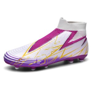 Mens Womens High-Top Soccer Cleats, Teen Football Training Shoes, FG/TF Athletic Shoes Competition & Training for Boys and Girls (Purple,10.5,Women,Men,Medium,9.5)