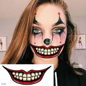 ATOMARS 15 Sheet Scary Halloween Face Tattoos for Kids Adults,Halloween Temporary Tattoos for Kids Face Tattoos for Women with 1PC Halloween Glow in the Dark Tattoos