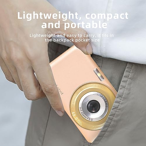 Portable Digital Camera, High Definition USB 48 MP 2.7in 8X Digital Zoom Digital Camera for Travel (Color : Gold)