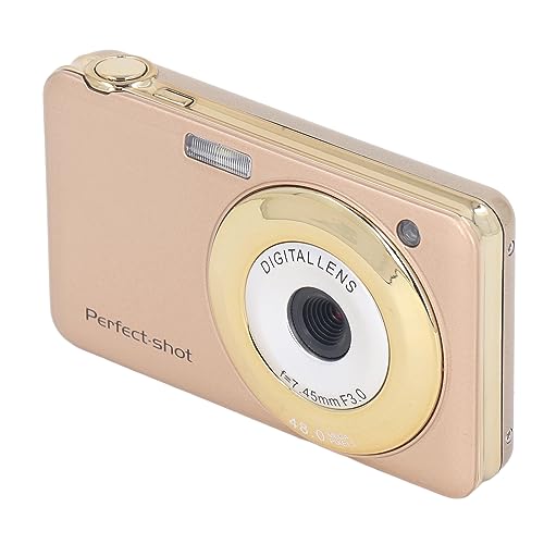 Portable Digital Camera, High Definition USB 48 MP 2.7in 8X Digital Zoom Digital Camera for Travel (Color : Gold)