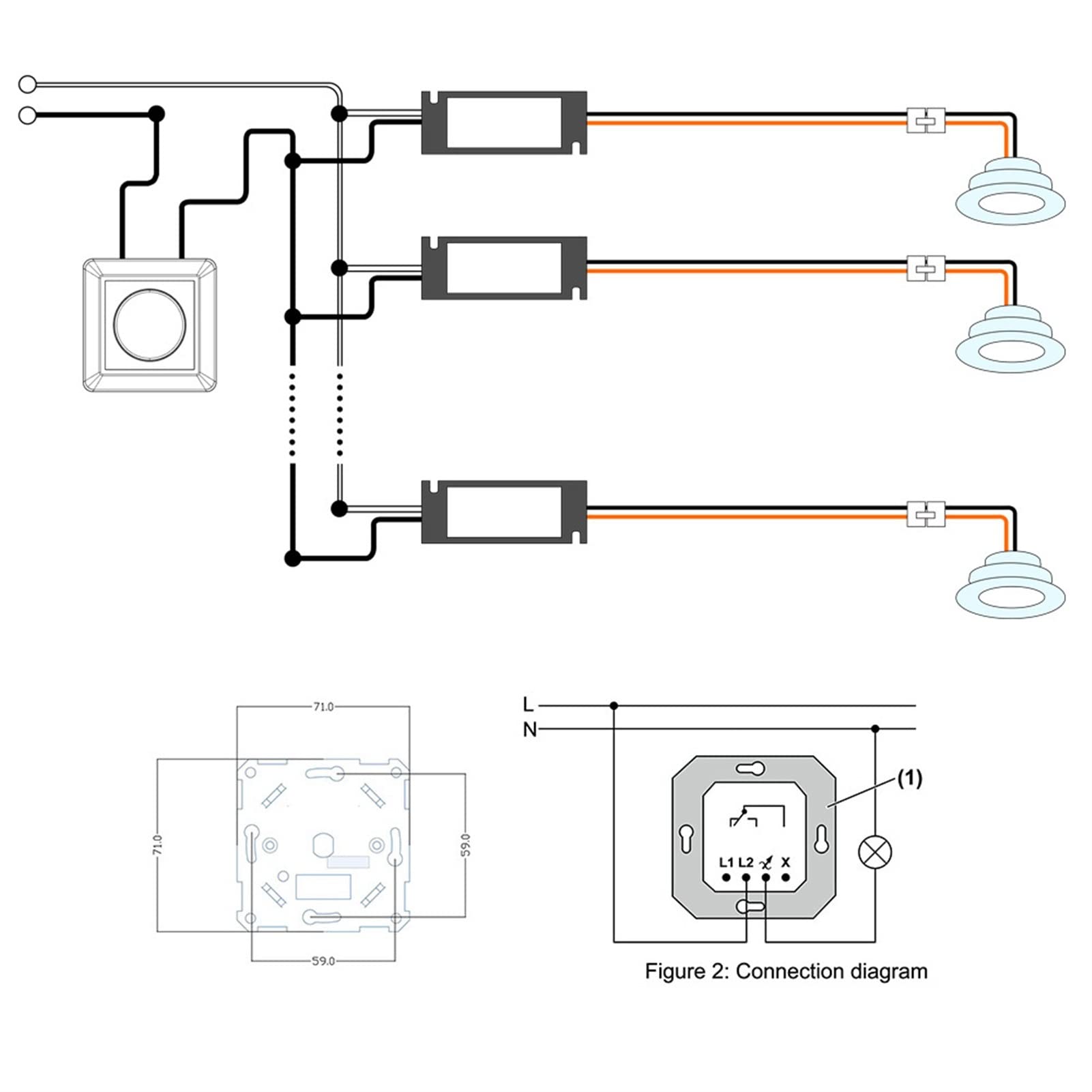 LAZIRO CE Approved 200W LED Dimmer Switch Phase Cut/Off Bottom Brightness Adjustable with Knob 100-240Vac Compatible with Trailing Edge (Color : Frame 1, Size : 220-240Vac)