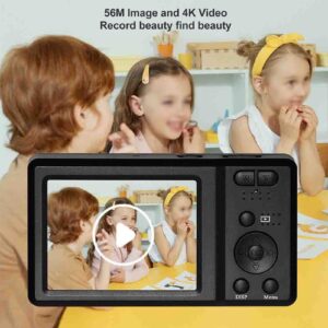 Autofocus Digital Camera, Camera 2.7inch Point and Shoot Continuous Shooting Black Flash 56MP 4K 20X for Travel for Kids (Black)