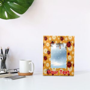 Herdesigns Ladybugs Daisy 4x6 Picture Frame Personalized Custom Text Name Red Ladybugs Wooden Picture Frame for Wall and Tabletop Display, Photo Picture Frame Customized Gift