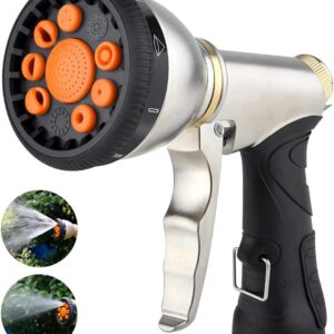 Garden Hose Nozzles 9 Adjustable Patterns Hose Spray Nozzle Heavy Duty Metal Hose Nozzle Spray Gun Slip Resistant Water Sprayer for Cleaning/Watering Lawn Garden/Pets Shower/Car Washing