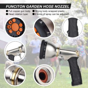 Garden Hose Nozzles 9 Adjustable Patterns Hose Spray Nozzle Heavy Duty Metal Hose Nozzle Spray Gun Slip Resistant Water Sprayer for Cleaning/Watering Lawn Garden/Pets Shower/Car Washing