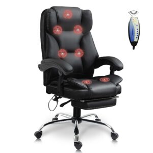 Massage Office Chair- Ergonomic Home Computer Desk Leather Chair,Adjustable Height Reclining Swivel Chair with Footrest,Black