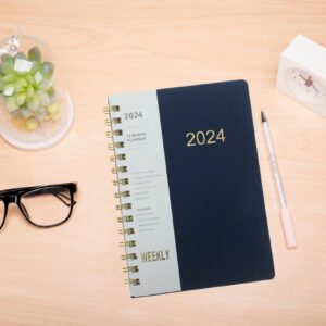 MAGICLULU 2024 Daily Planner One Page Per Day Monthly Agenda Planner Spiral Yearly Schedule Notepad Work Planning Notebook for Home Office Supplies Blue