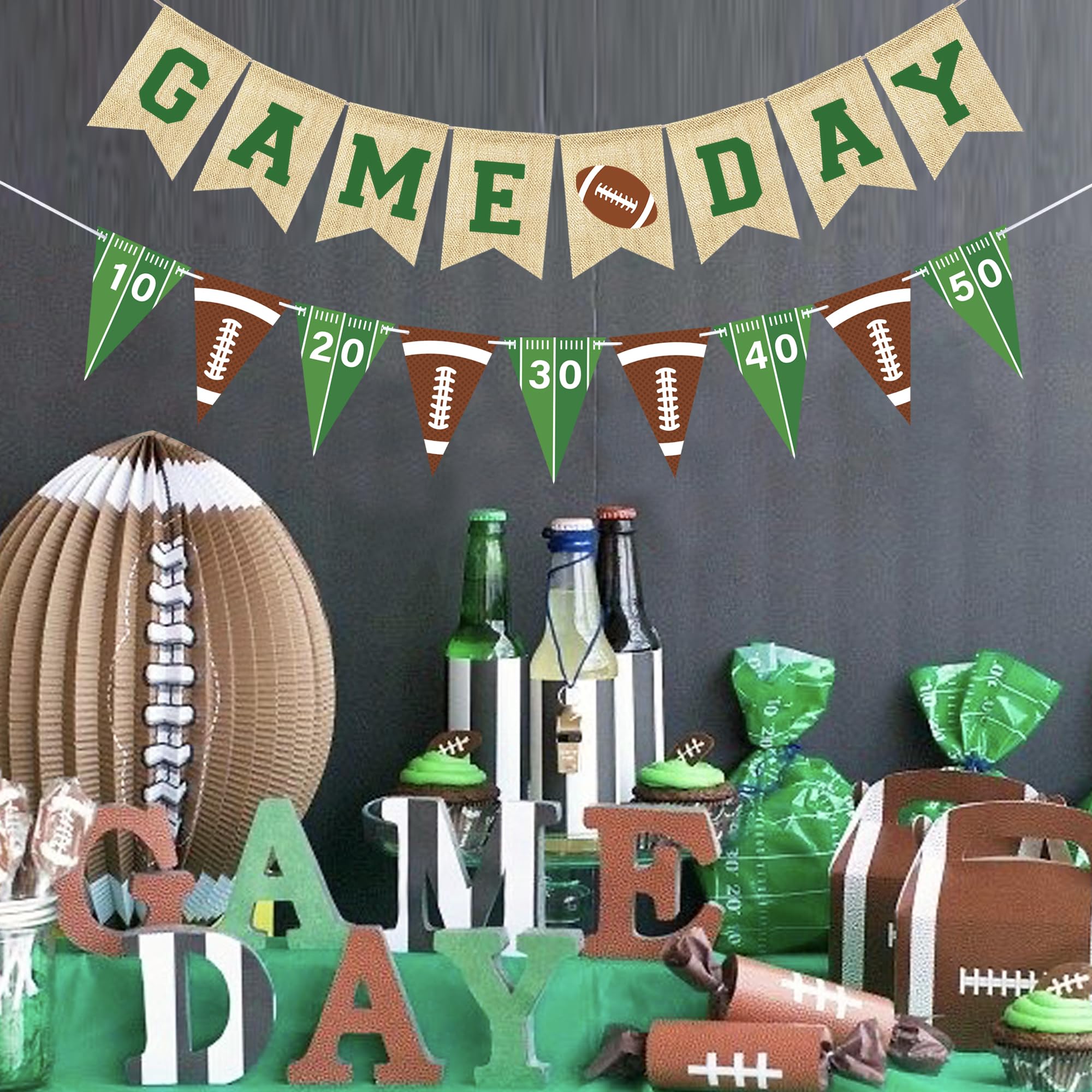 VILIFEVER Game Day Burlap Banner Football Themed Garland Bunting, Football Birthday Party Decorations, Football Concessions Stand Hanging Sign Outdoor Home Decor