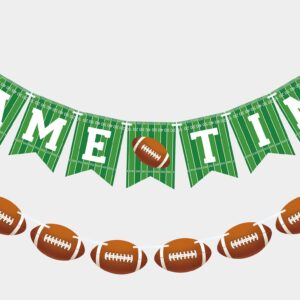 VILIFEVER 2 Pieces Game Time Banner Football Garland for Football Party Decorations, Game Day Sports Themed Party Supplies Football Birthday Banner Indoor Outdoor Decor