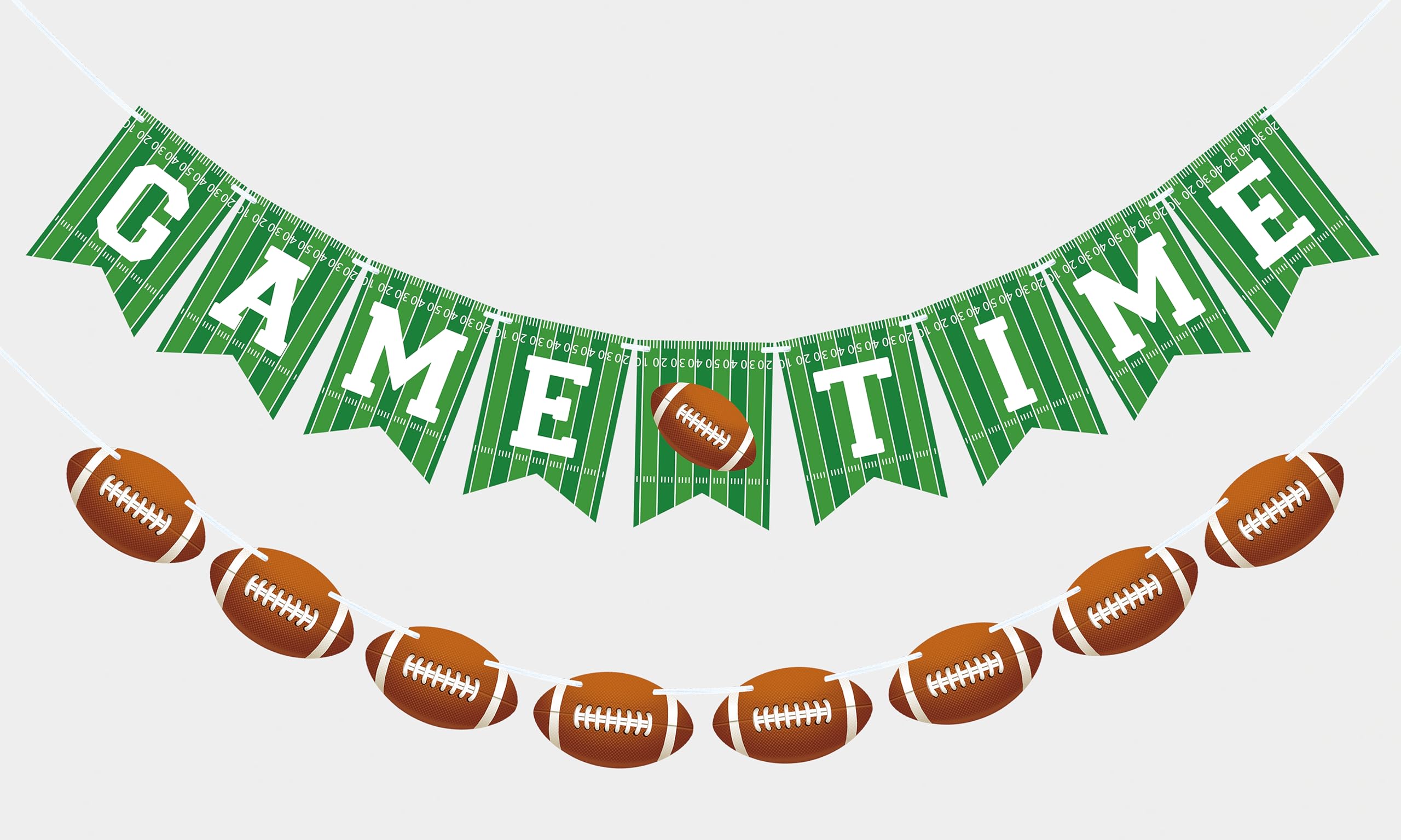 VILIFEVER 2 Pieces Game Time Banner Football Garland for Football Party Decorations, Game Day Sports Themed Party Supplies Football Birthday Banner Indoor Outdoor Decor