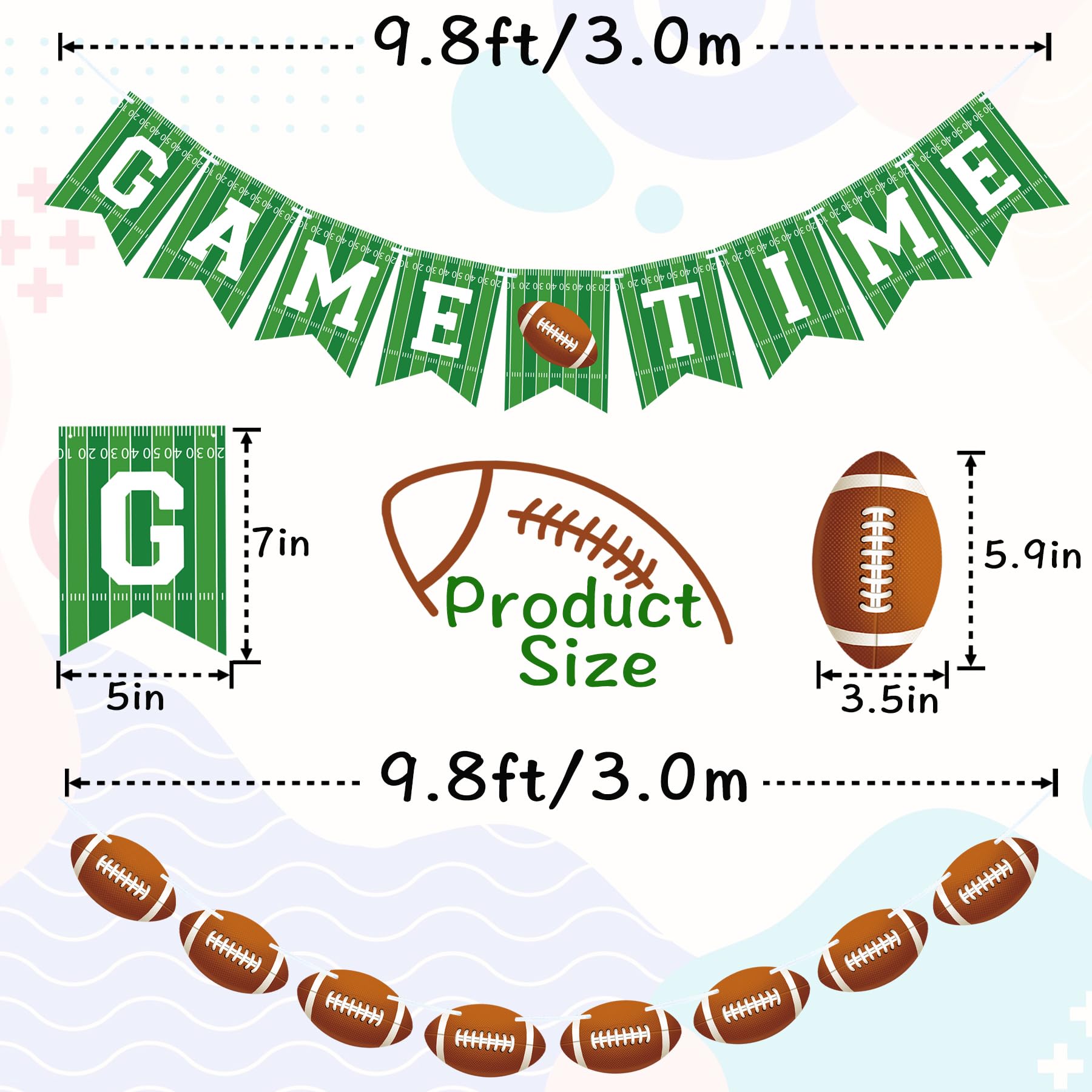 VILIFEVER 2 Pieces Game Time Banner Football Garland for Football Party Decorations, Game Day Sports Themed Party Supplies Football Birthday Banner Indoor Outdoor Decor