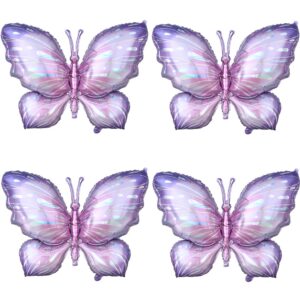 purple butterfly balloons 4 pieces 40inch pink purple butterfly foil mylar balloons for butterfly themed party wedding birthday baby shower party decoration (purple-4pcs)