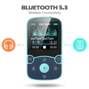 64GB MP3 Player with Clip, AGPTEK Bluetooth 5.3 Lossless Sound with FM Radio, Voice Recorder for Sport Running, Supports up to 128GB TF Card
