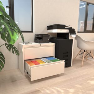 Greenvelly White File Cabinet 2 Drawer, Lateral Filing Cabinet with Lock