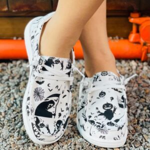 Halloween Decorations Womens Slip on Walking Shoes,Fashion Halloween Pumpkin Print Canvas Low Top Sneakers,Slip on Flats Walking Loafers Shoes Casual Comfortable Canvas Sneakers for Women Girl Party