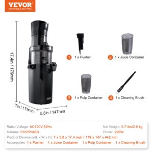 VEVOR Masticating Juicer, Cold Press Juicer Machine, Juice Extractor Maker with High Juice Yield, Easy to Clean with Brush, for High Nutrient Fruits Vegetables (Standard)