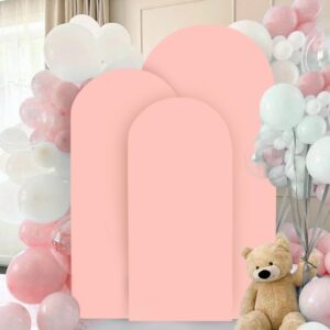 FANPROMS Arch Backdrop Cover Set of 3 Hot Pink Arch Cover Backdrop Fabric 5FT 6FT 7FT Spandex Round Top Arch Stand Covers for Birthday Party Arch Covers Stretchy Backdrop for Prom Reception Decor