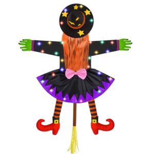 crashing witch into tree halloween decoration with led lights, hanging witch cute halloween decorations outdoor crashed witch props ornaments for front yard tree porch lawn garden patio(orange,47in)