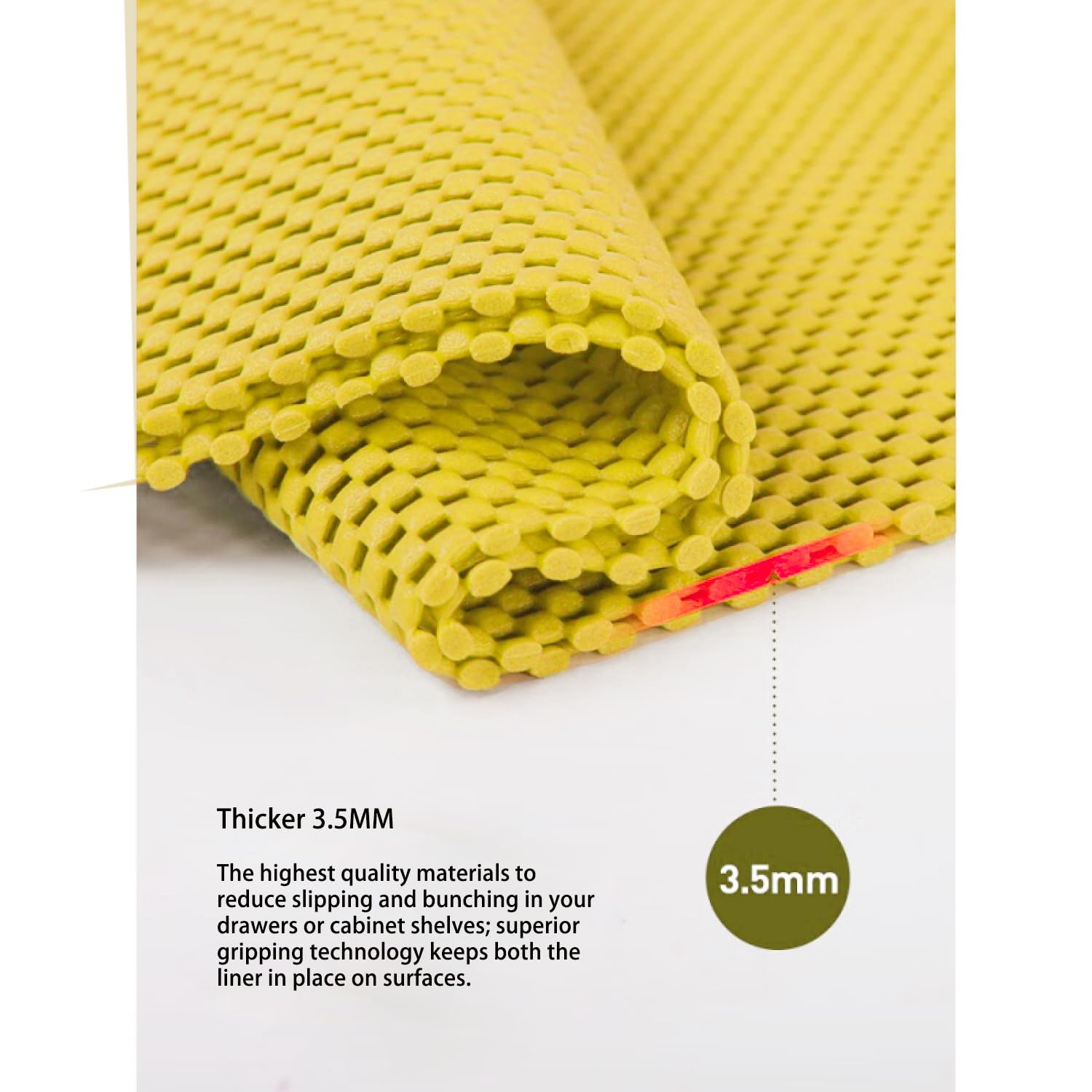 HUIDUO Yellow Shelf Liners Cabinet Drawer Liner 20" × 79", Non Adhesive, Non Slip, Thick Shelving Liner Breathable Mat for Kitchen,Cupboard, Tableware, Easy Clean