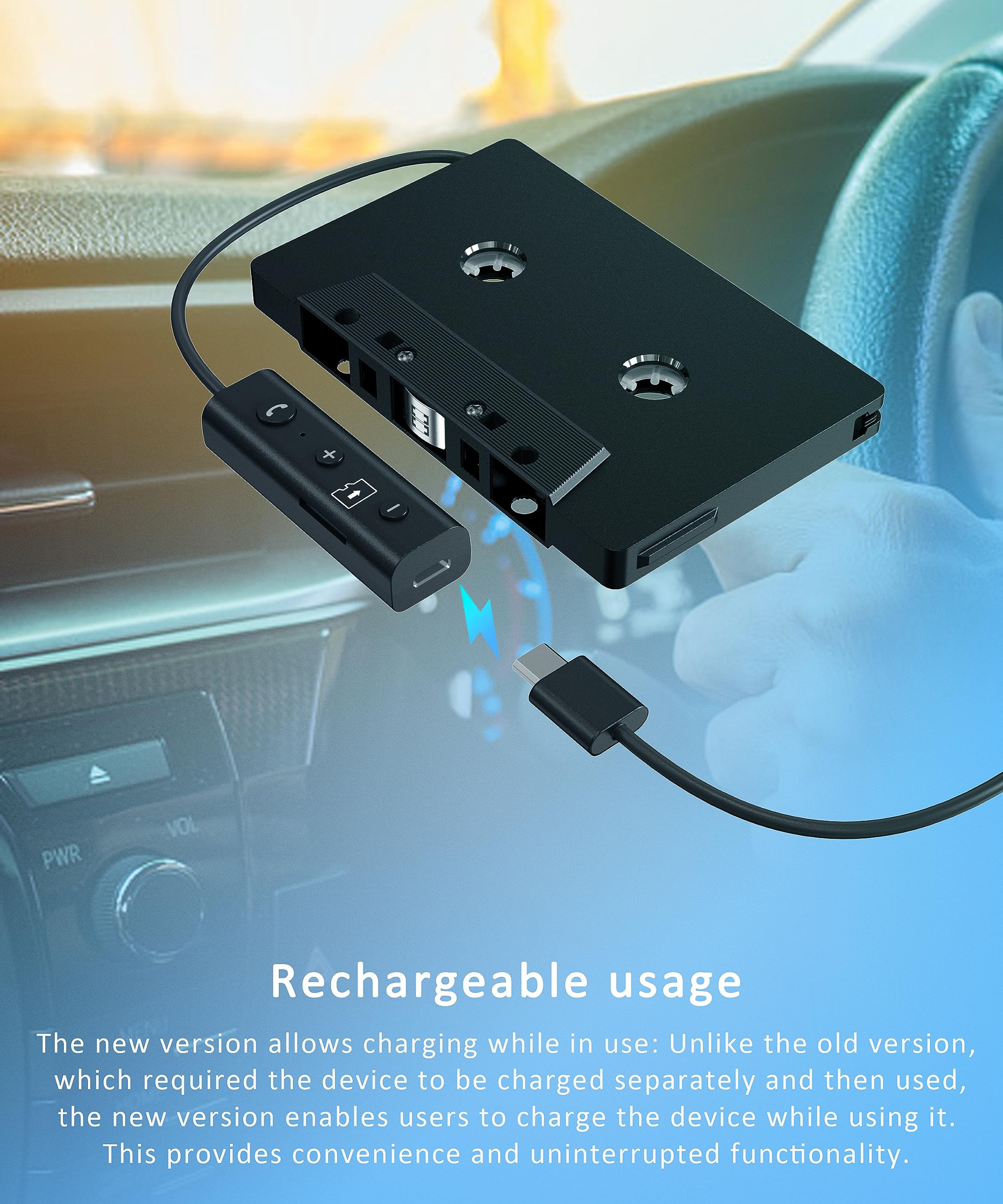 Car Audio Bluetooth Wireless Cassette Receiver, Bluetooth 5.0 Car Audio Stereo Cassette Vehicle Tape Converter Cassette Work While Charging Support TF Card