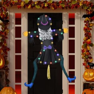 63" Large Crashing Witch Into Tree Halloween Decoration with Led Lights, Hanging Witch Cute Halloween Decorations Outdoor Crashed Witch Props Ornaments for Front Yard Tree Porch Lawn Garden Patio