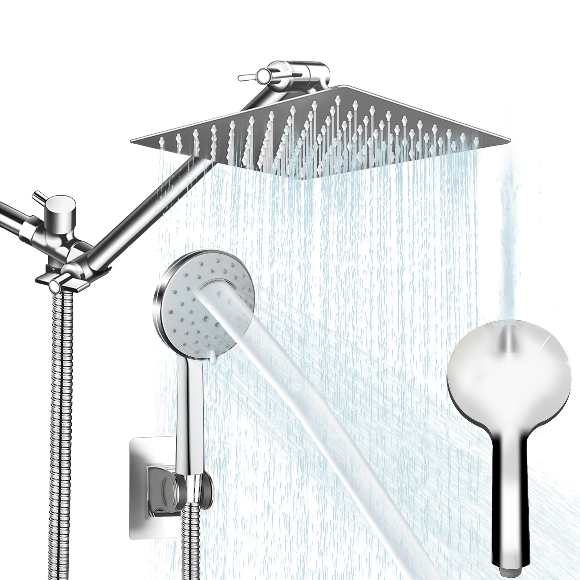 Jafeton Rainfall Shower Head Combo, THE FIRST WATERFALL handheld mode, 8 Inch Rain Shower Head with Handheld 6 Spray Modes Pressurize Bath Sprayer, Overhead Shower with Adjustable Extension Arm,Chrome