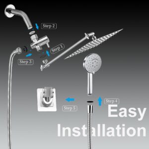 Jafeton Rainfall Shower Head Combo, THE FIRST WATERFALL handheld mode, 8 Inch Rain Shower Head with Handheld 6 Spray Modes Pressurize Bath Sprayer, Overhead Shower with Adjustable Extension Arm,Chrome