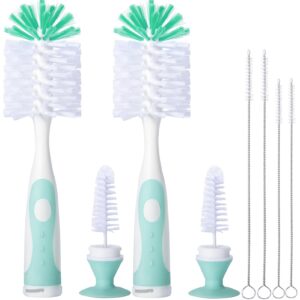 carebabymore 2 pack baby bottle brush with 4 pack straw brushes, 10.2" nylon brushe with nipple cleaner and stand suction cup, green