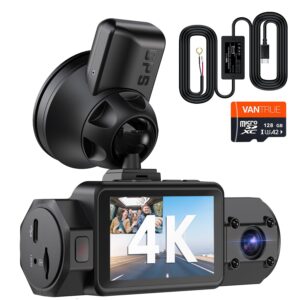 [ bundle-3 items: vantrue n2s 4k gps dash cam + 128gb sd card + hardwire kits ] 4k dash cam with gps, 4k front and inside dash cam, infrared night vision, dual dash cam for uber drivers