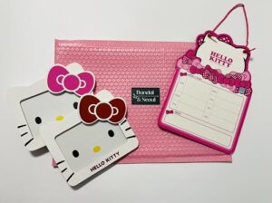 hello kitty room decor set - 2 hello kitty picture frames red & pink - with thematic 2-sided dry erase board for weekly schedule and free writing space