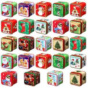 domensi 24 pcs christmas cookie tins with lids square candy metal cookie tins empty retro xmas metal gift box large capacity xmas tin containers for holiday storing cookies candies treat (square)