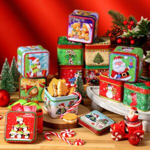 Domensi 24 Pcs Christmas Cookie Tins with Lids Square Candy Metal Cookie Tins Empty Retro Xmas Metal Gift Box Large Capacity Xmas Tin Containers for Holiday Storing Cookies Candies Treat (square)