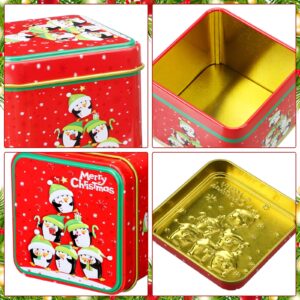 Domensi 24 Pcs Christmas Cookie Tins with Lids Square Candy Metal Cookie Tins Empty Retro Xmas Metal Gift Box Large Capacity Xmas Tin Containers for Holiday Storing Cookies Candies Treat (square)