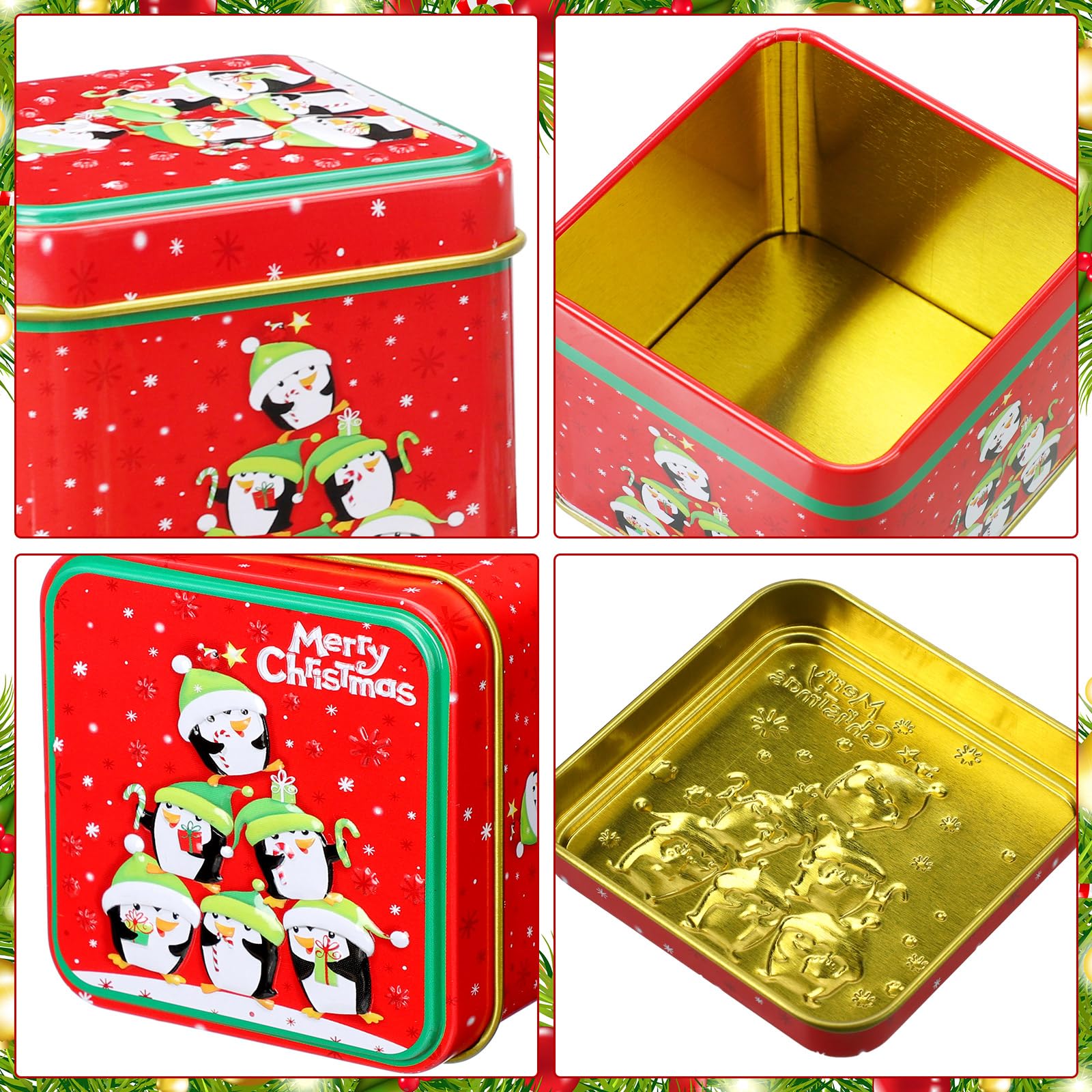 Domensi 24 Pcs Christmas Cookie Tins with Lids Square Candy Metal Cookie Tins Empty Retro Xmas Metal Gift Box Large Capacity Xmas Tin Containers for Holiday Storing Cookies Candies Treat (square)