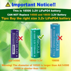 funkawa 18500 3.2V Solar Batteries, shockli 18500 3.2 Volt 1100mAh LiFePO4 Rechargeable Solar Battery for Outdoor Solar Lights (2-Pack)