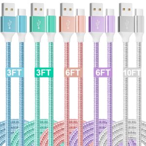 hkyushine usb to usb c charger cable, 5 pack(3/3/6/6/10ft) type c charger fast charging cord 3.1a nylon braided android charger type c cable for samsung galaxy s23 s22, google pixel, lg, iphone 15
