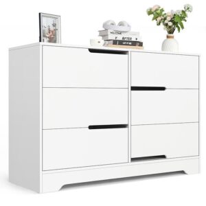white dresser for bedroom with 6 drawers, double dresser chest of drawers kids dresser drawer organizer for nursery,living room,closet, entryway, hallway