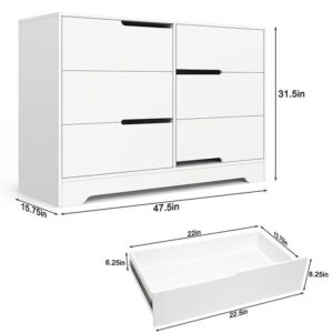 White Dresser for Bedroom with 6 Drawers, Double Dresser Chest of Drawers Kids Dresser Drawer Organizer for Nursery,Living Room,Closet, Entryway, Hallway