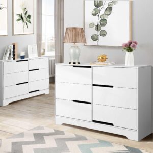 White Dresser for Bedroom with 6 Drawers, Double Dresser Chest of Drawers Kids Dresser Drawer Organizer for Nursery,Living Room,Closet, Entryway, Hallway