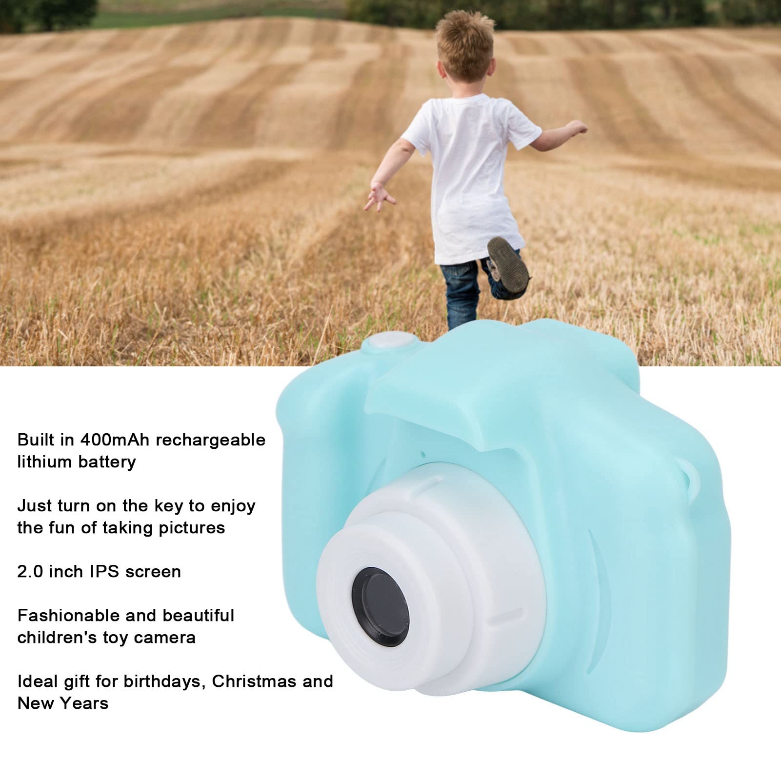 Children Digital Camera 2.0 inch IPS Screen Children Toy Plastic Camera X2 Children Digital Camera Rechargeable Boys and Girls Internal Battery