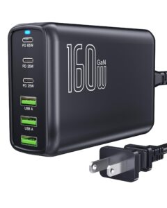 nexwell 160w usb c charger, 6 ports gan iii fast desktop charger with 3 usb-c +3 usb-a, 65w laptop power adapter for macbook pro/air, ipad, iphone 15/15 pro max/15 plus, galaxy 24/23