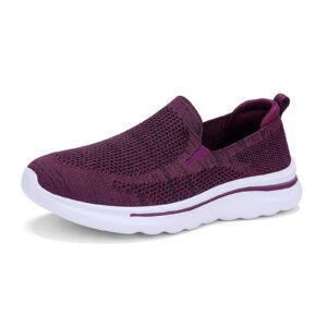 women slip on walking shoes orthopedic shoes,breathable mesh arch support slip resistant work shoes tennis shoes sock shoes (5,purple,5)