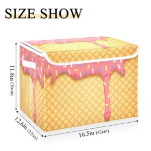 ALAZA Pink-ice-cream Storage Bins with Lids,Fabric Storage Boxes Baskets Containers Organizers for Clothes and Books