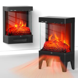 electric fireplace stove, 1500w wall mountable fireplace heater freestanding with 3-sided view, 3d flame effect, adjustable brightness & heating mode, overheat protection, thermostat(upgraded)