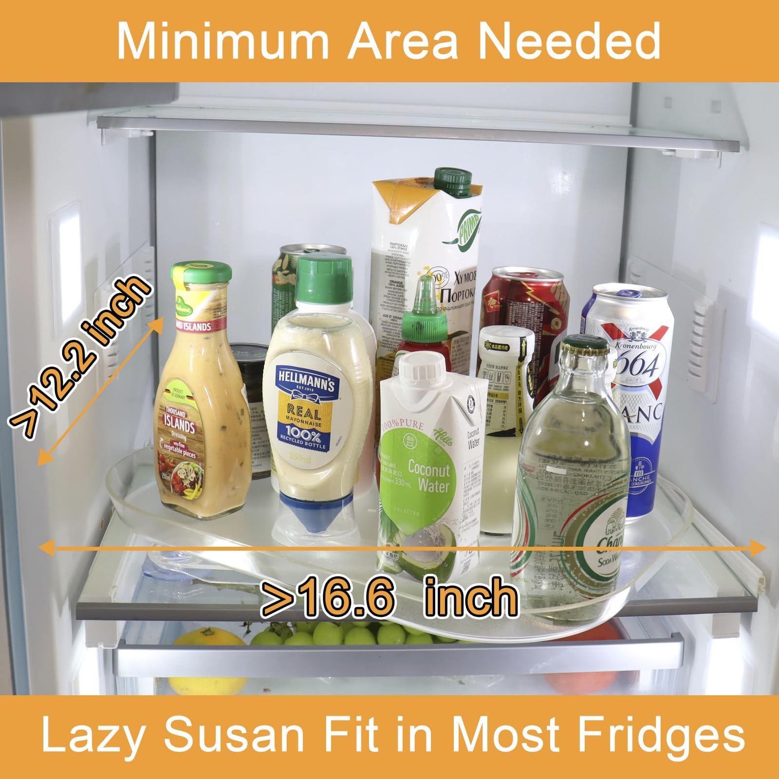 Lazy Susan for Refrigerator, Lazy Susan for Fridge, Refrigerator Lazy Susan 15.7"x11.8", Fridge Lazy Suan for Cabinet Kitchen Countertop Pantry Dining Table