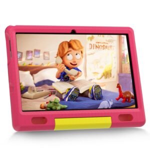 lville kids tablet, 10 inch android 13 tablet, tablet for kids, quad core processor, 6gb+64gb (128gb tf), 5000mah, kidoz pre installed, parental control, wifi, bluetooth, kid-proof case (pink)