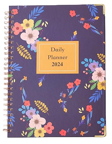 2024 Planner - Weekly & Monthly Planner with Tabs, 8.2'' x 6.2'', 12-Months Planner with Monthly Tabs, Twin-Wire Biding, Holidays, Notes Pages, Back Pocket - Floral